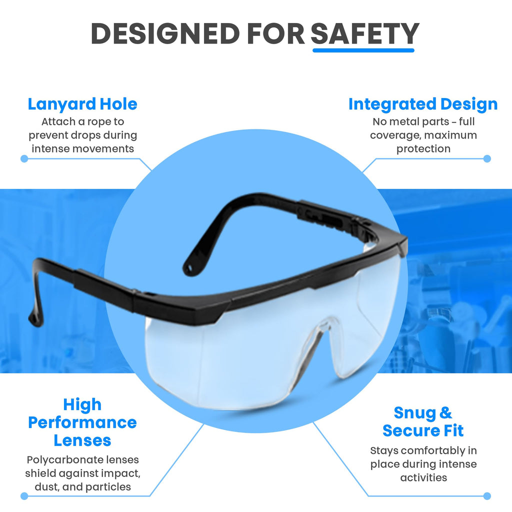 TAIGAOASIS Safety Glasses, Full Coverage Lens, Built-in Brow Guard, UV Resistant, Anti-Fog, Anti-Scratches, Impact Resistant, Adjustable Side Frames, One Size Fits All, 12 Pack
