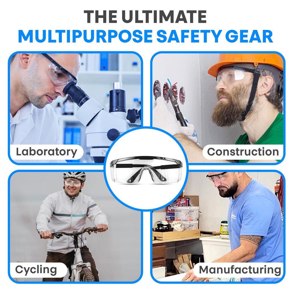 TAIGAOASIS Safety Glasses, Full Coverage Lens, Built-in Brow Guard, UV Resistant, Anti-Fog, Anti-Scratches, Impact Resistant, Adjustable Side Frames, One Size Fits All, 12 Pack