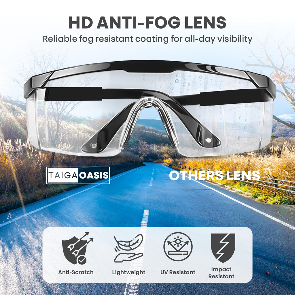 TAIGAOASIS Safety Glasses, Full Coverage Lens, Built-in Brow Guard, UV Resistant, Anti-Fog, Anti-Scratches, Impact Resistant, Adjustable Side Frames, One Size Fits All, 12 Pack