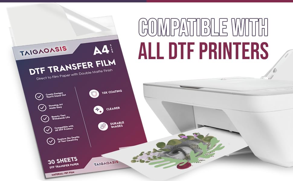 TAIGAOASIS DTF Transfer Film A4-90 Sheets, Anti-Static, Direct to Film with Double Matte Finish - 10X Coating for Brighter, Clearer, Durable Images