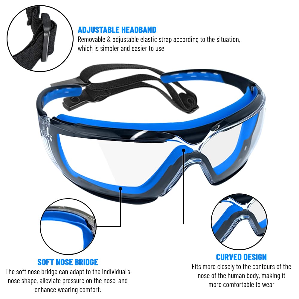 TAIGAOASIS 6 PCS Safety Glasses for Men & Women, ANSI and CE Certified, Adjustable and Impact-Resistant, Anti-Fog Clear Lenses, 100% UV Eye Protection Glasses