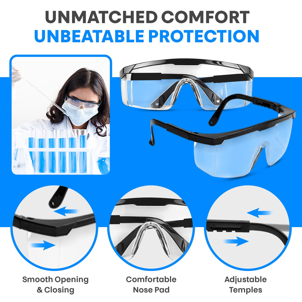 TAIGAOASIS Safety Glasses, Full Coverage Lens, Built-in Brow Guard, UV Resistant, Anti-Fog, Anti-Scratches, Impact Resistant, Adjustable Side Frames, One Size Fits All, 12 Pack