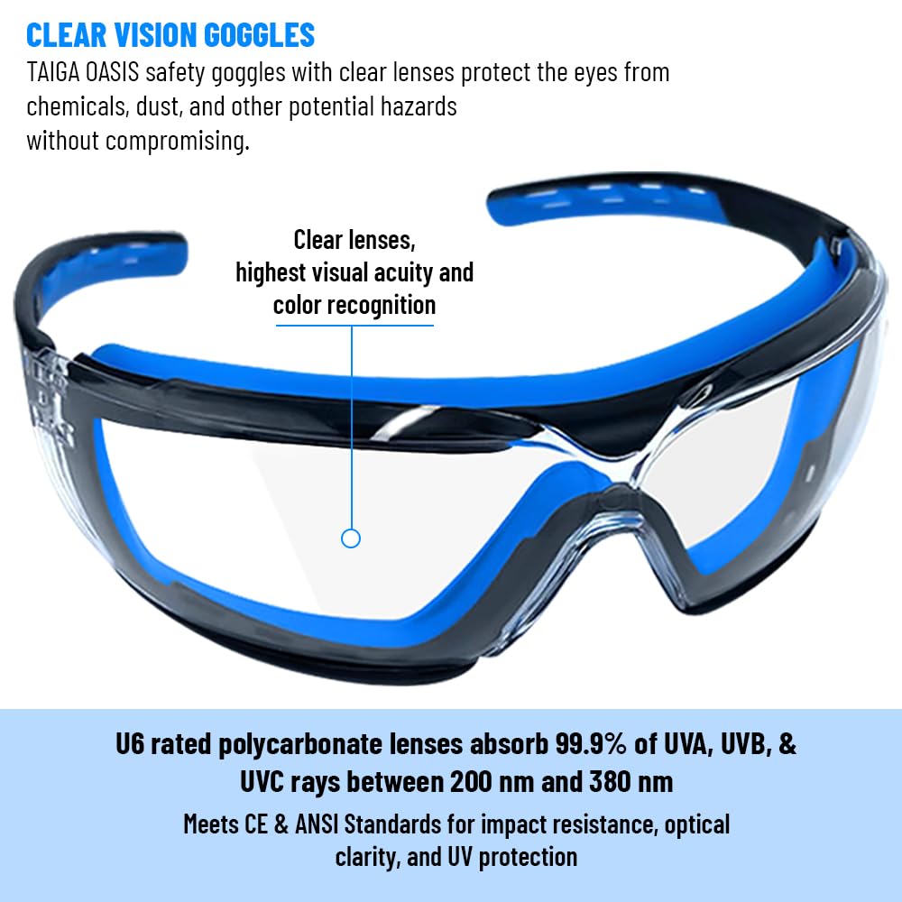 TAIGAOASIS 6 PCS Safety Glasses for Men & Women, ANSI and CE Certified, Adjustable and Impact-Resistant, Anti-Fog Clear Lenses, 100% UV Eye Protection Glasses