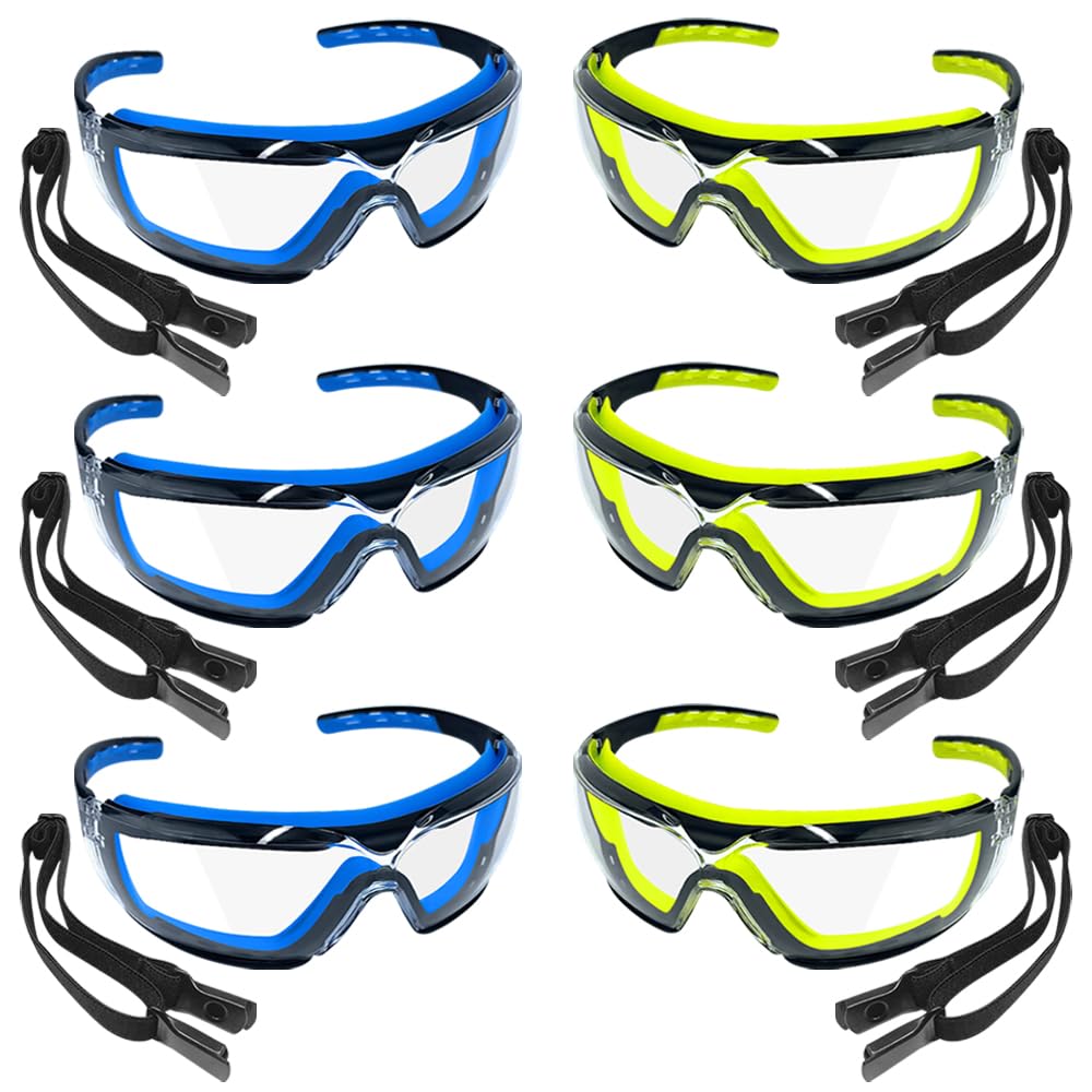 TAIGAOASIS 6 PCS Safety Glasses for Men & Women, ANSI and CE Certified, Adjustable and Impact-Resistant, Anti-Fog Clear Lenses, 100% UV Eye Protection Glasses