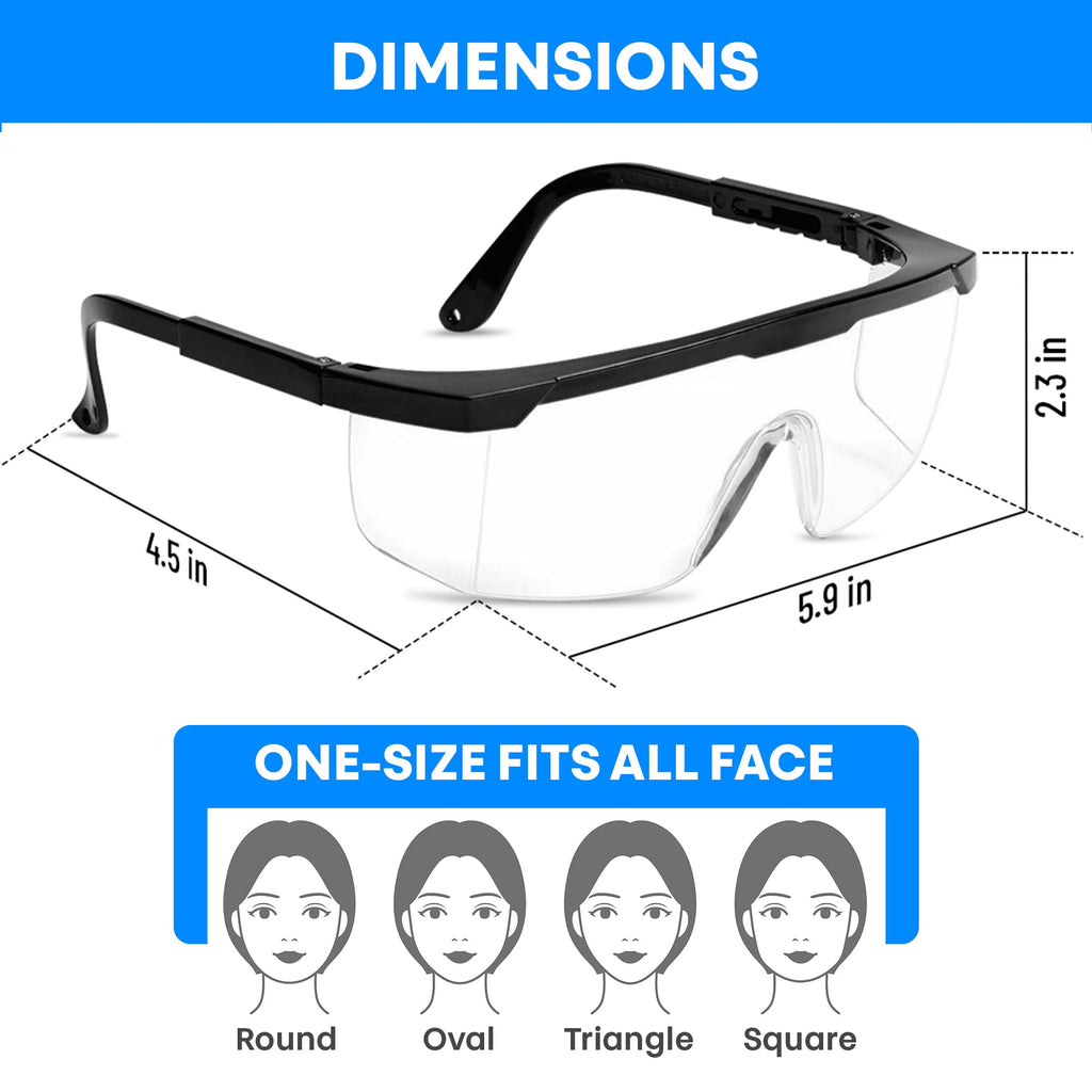 TAIGAOASIS Safety Glasses, Full Coverage Lens, Built-in Brow Guard, UV Resistant, Anti-Fog, Anti-Scratches, Impact Resistant, Adjustable Side Frames, One Size Fits All, 12 Pack