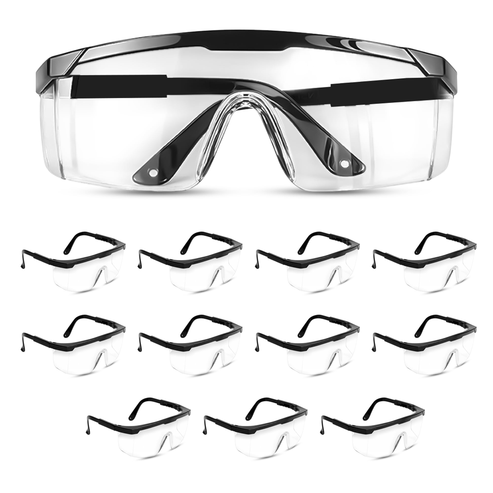 TAIGAOASIS Safety Glasses, Full Coverage Lens, Built-in Brow Guard, UV Resistant, Anti-Fog, Anti-Scratches, Impact Resistant, Adjustable Side Frames, One Size Fits All, 12 Pack