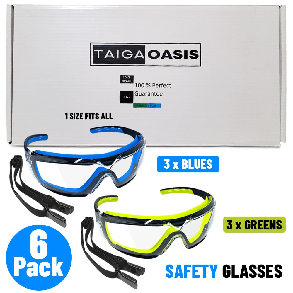 TAIGAOASIS 6 PCS Safety Glasses for Men & Women, ANSI and CE Certified, Adjustable and Impact-Resistant, Anti-Fog Clear Lenses, 100% UV Eye Protection Glasses